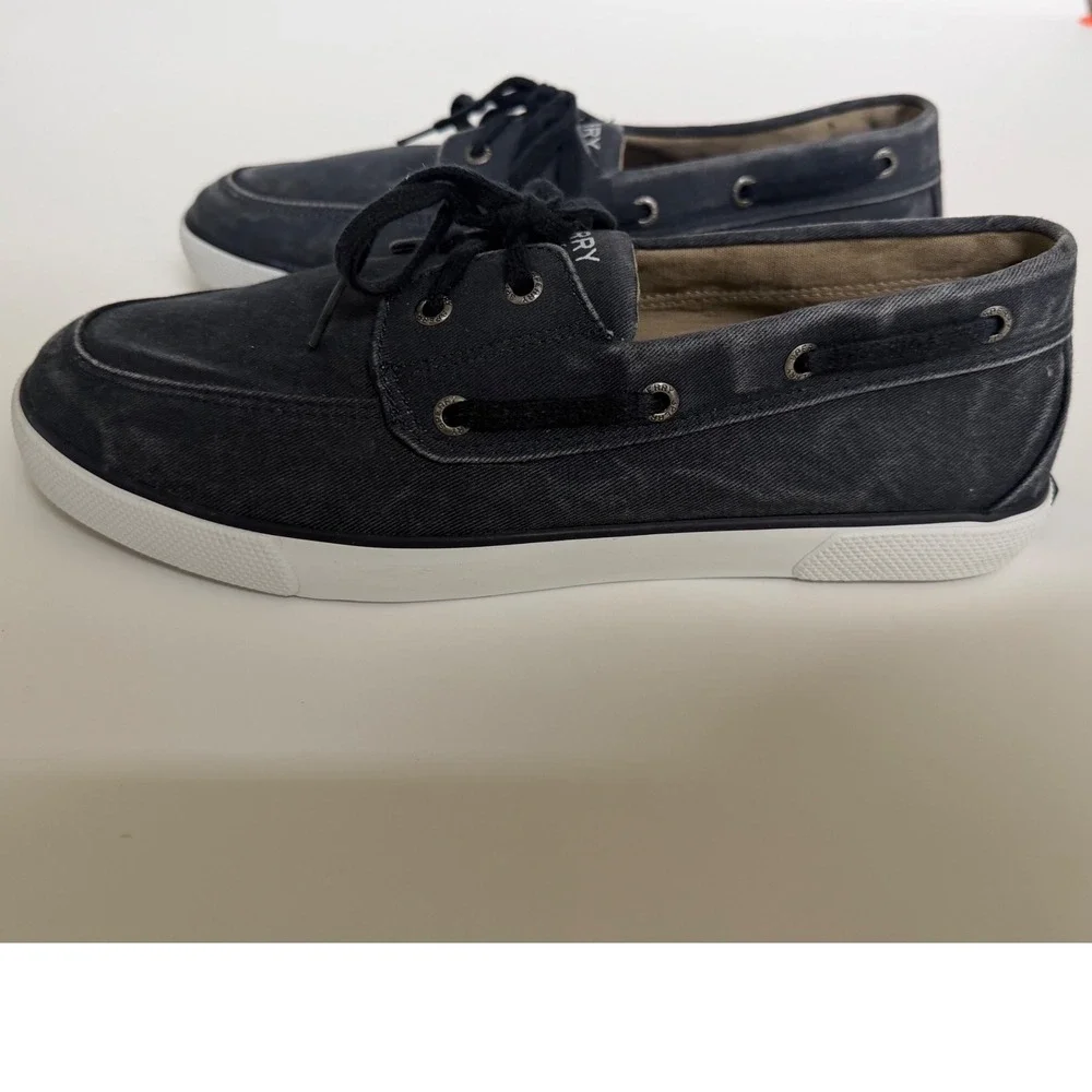 Sperry Top-Sider Mens Washed Navy Blue Canvas Boat Shoes Minimalist Sneakers 10